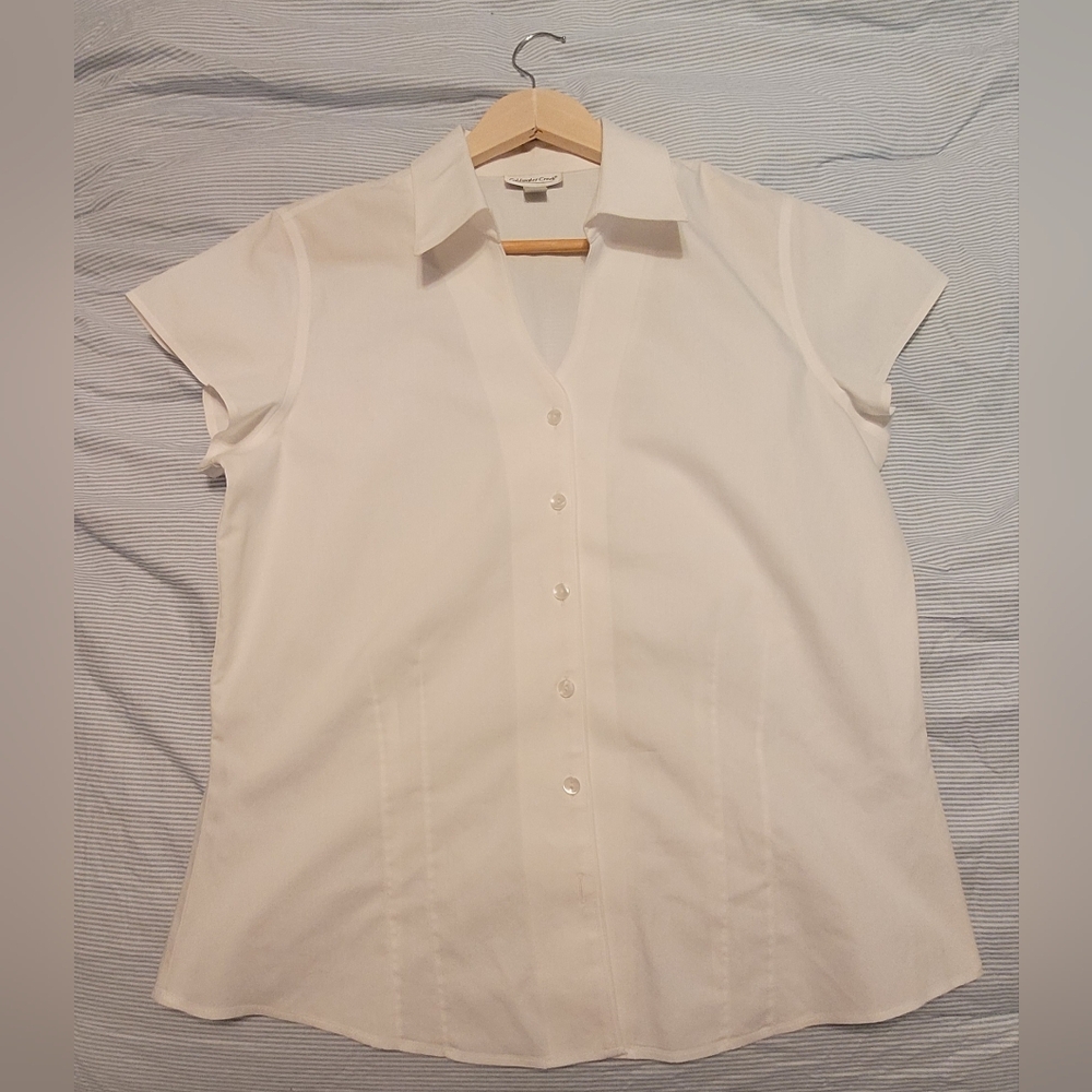 Coldwater Creek White Short Sleeved Button Down Women's Cotton Top Size M